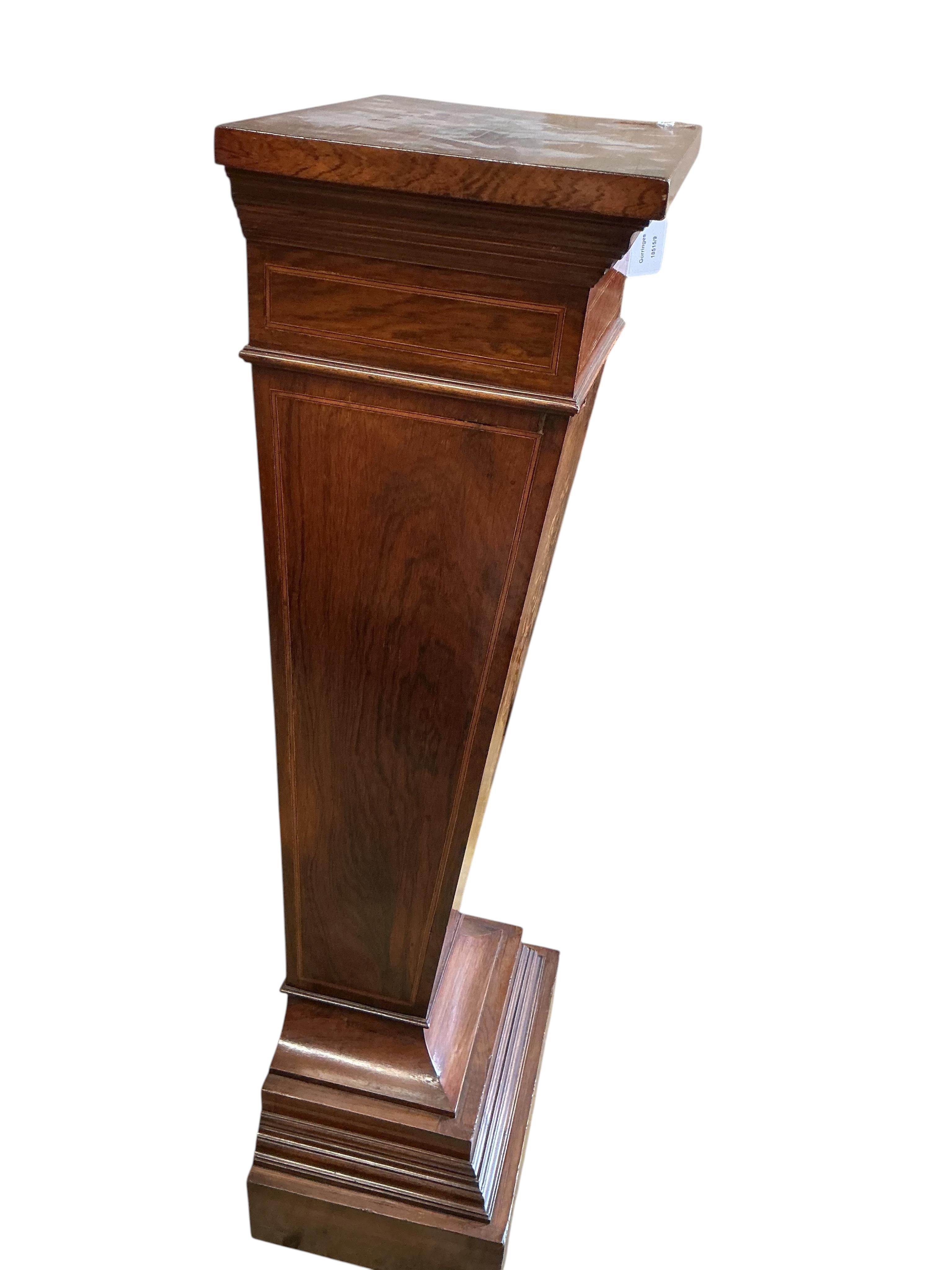 An Edwardian marquetry inlaid rosewood pedestal, width 32cm, height 109cm